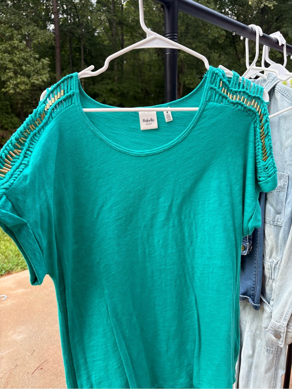 Rafaella Teal Short-Sleeve Ladder-Trim Top